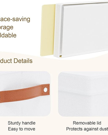 Fabric Storage Bins with Lids, 15 x 9.8 x 8.3 Inch Storage Boxes for Shelves Wardrobe Bedroom, Closet Organizers with Handles, White, 3-Pack