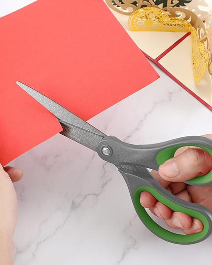 LIVINGO Sharp Scissors All Purpose - 2 Pack 8 Inch Titanium Coated Non Stick Steel Shears Heavy Duty for Office Home School Sewing Crafting Cutting Paper Fabric, Comfortable Grip (Gray & Green)