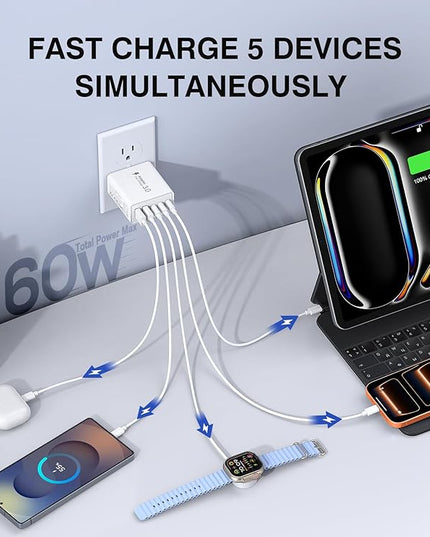 60W USB C Charger Block, 2-Pack Wall Fast Charge Cube Powered Multi-Port Plug Power Adapter Type C Brick for iPhone 17 16 15/15 Pro Max/14/14 Pro Max/13/13 Pro Max/12/12 Pro iPad, Motorola, LG, Huawei