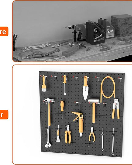 WALMANN Metal Pegboard Panels for Wall Garage Tools Storage Pegboard for Garage, Workbench, Modular Peg Board Tool Organizer Board(Pack of 2, Black)