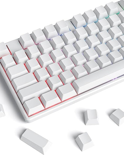 Guffercty kred Blank Keycaps Thick PBT Cherry Profile, 129 Keys Minimalist White Keycap Set with 7U Spacebar for Mechanical Keyboard(Blank White)