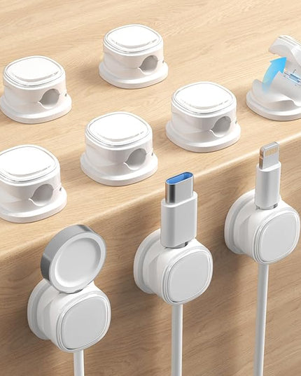 9 Pack Cord Organizer, Spring Cable Management, Adhesive Cute Cable Holder Clips, Phone Charger Wire Keeper for Desk Nightstand Car Office (9-Pack White)