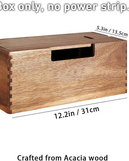 Acacia Wood Cable Management Box, Wooden Cord Hider & Organizer for Power Strip, Electrical Hiding, TV Wires, Desk & Floor Cables - Office Under Desk Cable Storage Box for Wire Storage Organization