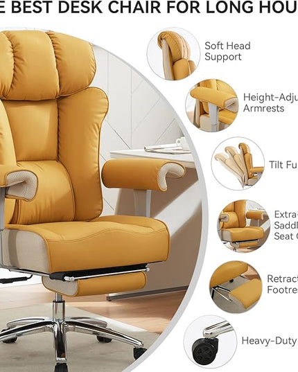 Efomao Big and Tall Green Office Chair 450LBS – Ergonomic High-Back Executive Chair with Footrest, Adjustable Padded Armrests, PU Leather Computer Chair with Lumbar Support for Home or Office, Yellow