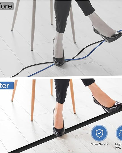 Floor Cord Cover Self Adhesive Cord Hider Floor Extension Cord Covers for Floor Power Cord Protector Cable Management Prevent Cable Trips Cable Cavity 0.32" W x 0.32" H (Black, 10Ft)