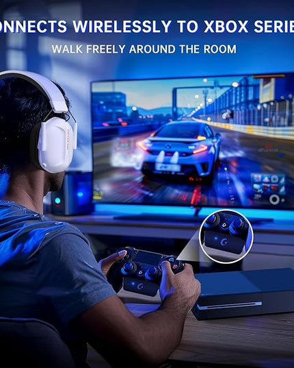 RYR Wireless Gaming Headset for Xbox Series X|S, Xbox One, PC, PS5/4, Mac, Mobile, Switch, 3D Surround Sound, Bluetooth 5.3, 60H Battery, Gaming Headphones with Detachable Noise Canceling Mic-White