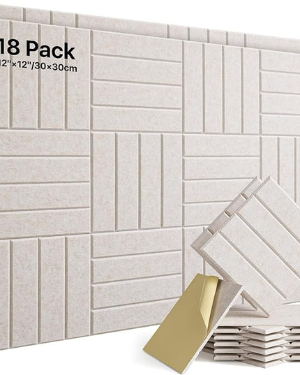 18 Pack Sound Proof Foam Panels for Walls, Self-Adhesive Acoustic Panels Sound Absorbing, 12" X 12" X 0.4" High Density Soundproof Wall Panels Tiles for Door, Ceiling, Home Office