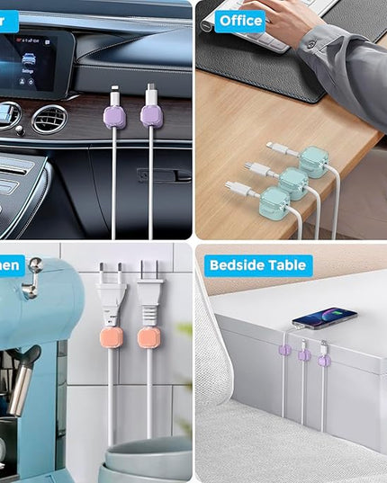 AhaStyle Magnetic Cable Organizer [1s Lock] 6 Pack Cord Holders Cable Clips Strong Adhesive Hide Cable Cord Keeper Adhesive Wire Organizer Keeper for Nightstand Kitchen Car Office