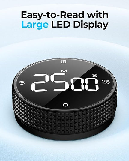 Rechargeable Magnetic Kitchen Timer for Cooking, Building 800mAh Battery Large Display Digital Countdown Countup Timer, 3 Preset 5/15/25 Mins Loud Alarm for Baking Grilling Studying - 2PCS