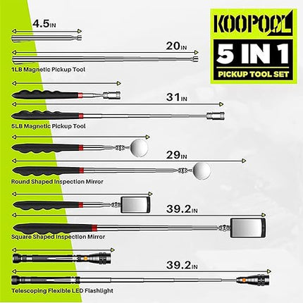 Telescoping Magnetic Pickup Tool Set, Inspection Mirror Telescoping, LED Flashlight, Cool Gadgets for Men, Stocking Stuffers, Gifts for Dad, Husband, Kids, Boyfriend, Magnet Stick
