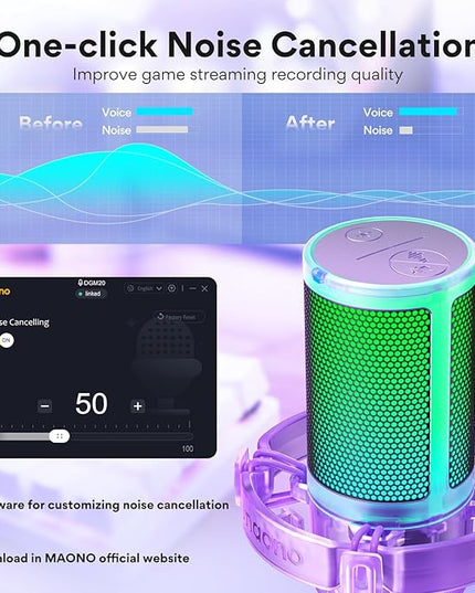 MAONO Gaming Microphone with Noise Cancellation, PC USB Condenser Mic for Computer, Mac, Laptop, PS5, Streaming, Podcast, Twitch, YouTube, Discord, GamerWave DGM20 Purple