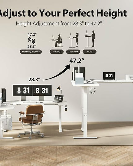 Agilestic Triple Motors 73" x 60" L Shaped Standing Desk, Electric Standing Desk Adjustable Height, Extra Large Desktop Corner Table for Home Office, Gaming Workstation, Splice Board, White