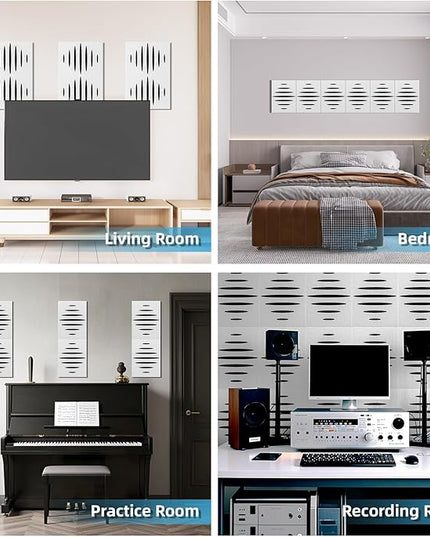 Art3d 6-Pack Self-Adhesive Soundproof Acoustic Panels for Wall, 16 x 12 Inch Wave Design Noise Block with Polyester & Foam for Bedroom Studio Office