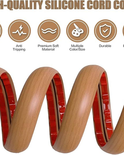 Floor Cord Cover Cavity 0.8"x0.37" Self Adhesive Cord Hider, 10FT Low Profile Cable Management, Extension Strip Protector for Wires, Prevent Cable Trips for Offices, Gyms, Exhibitions (Brown Wood)