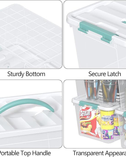 6-Pack 14 Quart Plastic Latching Box with Handle, Clear Plastic Storage Bins with Lids