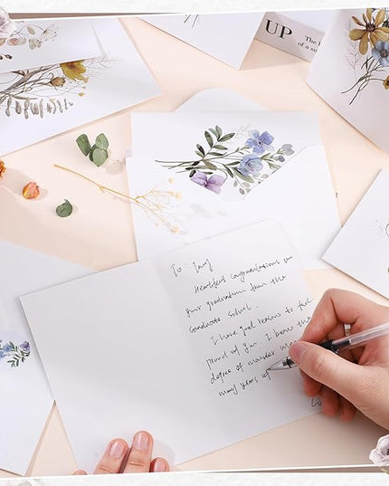 Thboxes Blank Cards and Envelopes, 40 Pack Blank Note Cards 4x6 in Elegant Floral Greeting Card with Sealing Stickers, Note Card and Envelopes Stationary Set for All Occasions (10 Floral Designs)