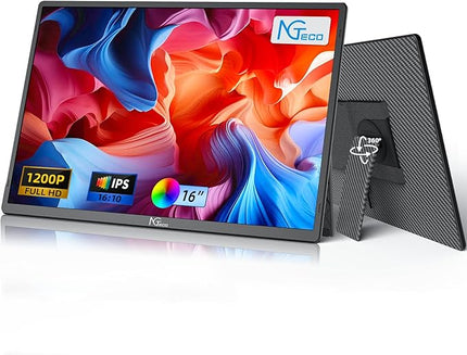 NGTeco Portable Monitor 16" FHD 1200P USB C HDMI Gaming Ultra-Slim IPS Display w/Smart Cover & Speakers,HDR Plug&Play, External Second Monitor Compatible with Laptop/PC/Mac/Phone/Xbox/Switch/PS4