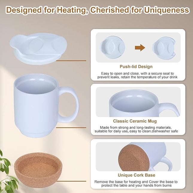 Coffee Mug Warmer & Mug Set for Desk, Electric Coffee Cup Warmer with Ceramic Mug, Smart Heated Coffee Mug with Auto Shut Off for Office/Home, Christmas/Birthday/Coffee Gifts for Men & Women, Wood