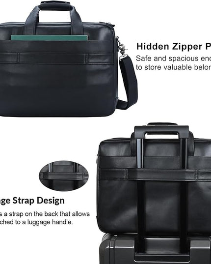 TIDING Full Grain Leather Briefcase For Men 17 Inch Laptop Case Business Travel Office Messenger Shoulder Bag