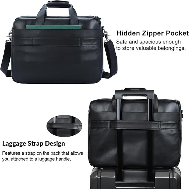 TIDING Full Grain Leather Briefcase For Men 17 Inch Laptop Case Business Travel Office Messenger Shoulder Bag