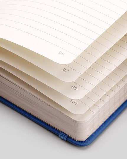 EMSHOI Lined Journal - 120gsm Thick Paper College Ruled Notebook with Sticky Notes, 256 Numbered Pages, A5 Hardcover Leather for Women & Men Work, School, Writing - (5.75”x8.38”) Blue