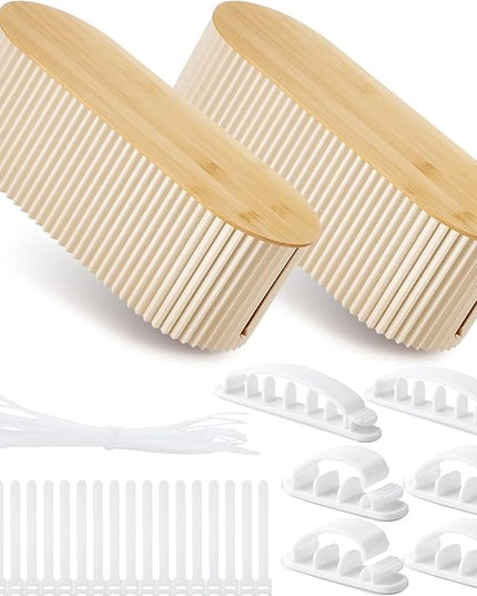 Marsui 2 Pcs Beige Cable Management Organizer Box for Hiding Wires, Home Office Desk Floor Cord Organizer, 11.8 x 5.1 x 4.3 Inch Cord Strip Protect Holder Wire Storage