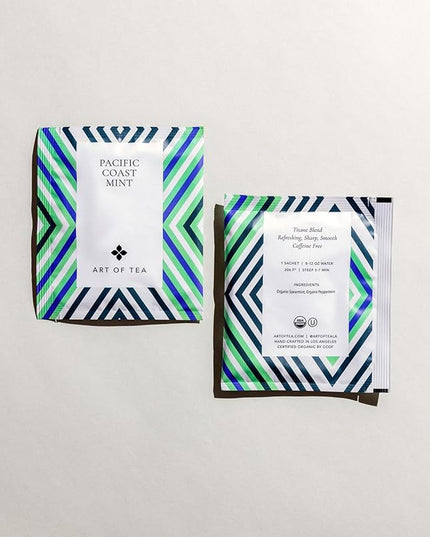Art of Tea | Organic Pacific Coast Mint (Naturally Caffeine Free) | 50 Eco Friendly Pyramid Peppermint Tea Bags | Herbal Tea Bags