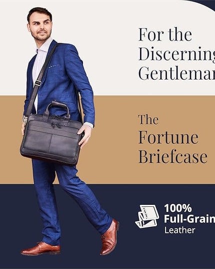 Luxorro Full-Grain Leather Briefcase for Men - Laptop Bag with Leather Computer Compartment