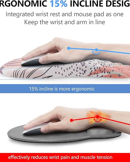 Mouse Pad Wrist Support, 2 in1 Keyboard Wrist Rest+ Ergonomic Mouse Pad, Non-Slip Wrist Rest for Computer Keyboard, Made Easy Typing & Relieve Wrist Pain（Leaf