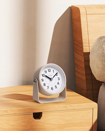 TIMESS Analog Alarm Clock, Silent Non-Ticking Quartz Movement, Battery-Operated with Snooze & On-Demand Light, Easy to Set Gentle Wake Bedside Desk Clock, Ideal for Home, Travel, Office (Yellow)