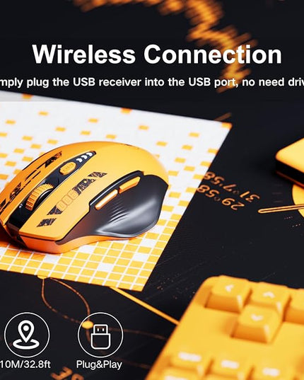 Wireless Mouse,Upgraded 2.4GHz Rechargeable (Battery Level Visible) Ergonomic Computer Mouse,4 Levels DPI, Wireless Mice for Laptop Computer(Yellow)