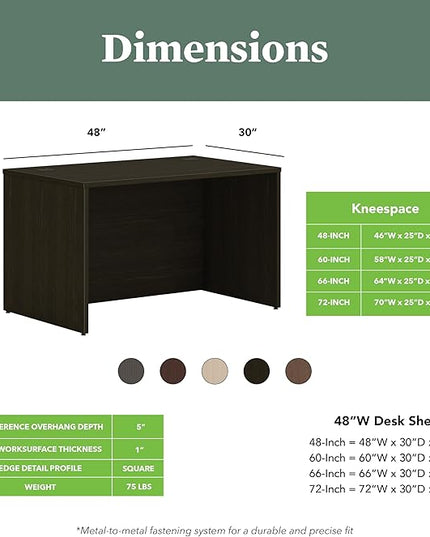 HON MOD Executive Desk 48-Inch Large Computer Desk Shell, Thick Wooden Laminate, Modern Table with Cord Management, 48'W x 30'D x 29'H, Java Oak