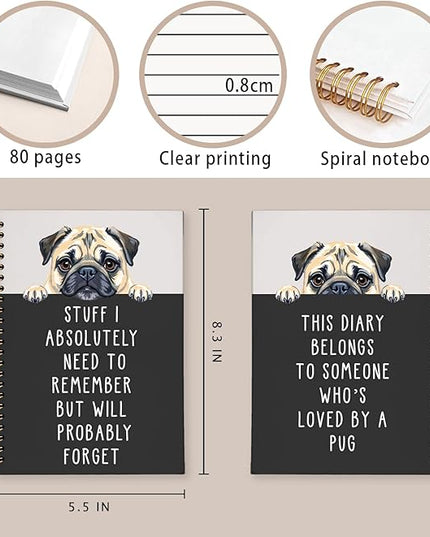 LIANGW Funny Pug Notebook Journal Gifts for Women & Men, Gifts for Pug Lovers Notebooks for Women, Funny Human Resources Gifts Journal for Coworkers, Hardcover Spiral Notebook 5.5x8.3 Inch