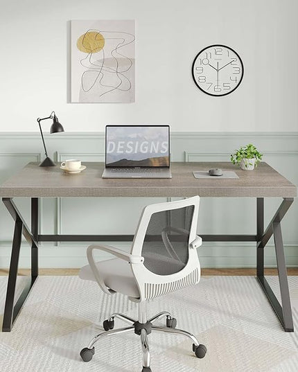 HSH Gray Computer Desk, Industrial Wood and Metal Home Office Desk, Farmhouse Rustic PC Laptop Desk for Executive Work Writing Study Gaming, Modern Simple Bedroom Computer Table, Light Grey Oak, 55 In