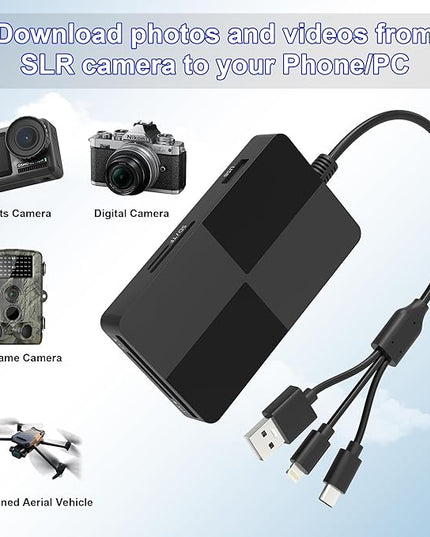 Memory Stick Pro Duo Adapter for iPhone/USB C/PC - 8 in 1 SD/TF/CF/MS/XD Picture Card Reader & 3 USB 2.0, Multi Memory Card Reader USB C Lightning OTG Adapter Memory Stick pro Duo Reader for iPhone
