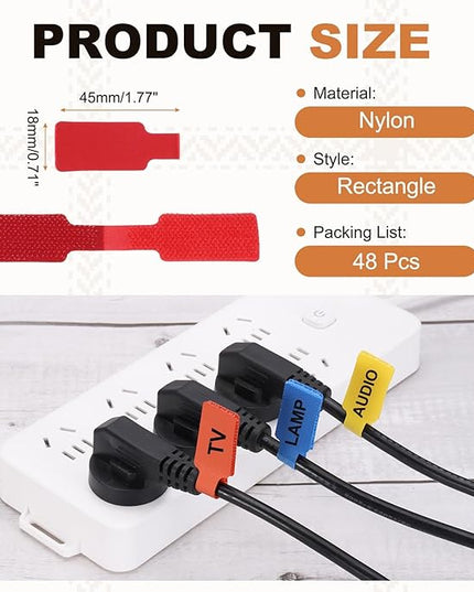 PATIKIL 48Pcs Cable Labels Tags, 1.8" Write on Wire Tags Cord Labels Hook Loop Rectangle Cable Ties for Electronics Organize Wire Classify Identification Management, Red