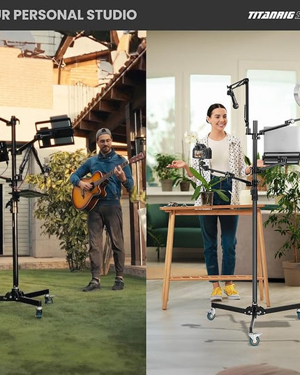 TARION Live Streaming Stand with Wheels - 61"/155cm 5-in-1 Stream Stand Equipment Kit: 1 Mic Boom + 3 Articulated Arms + 1 Projector Holder, Adjustable Heavy-duty Floor Live Tree Stand Setup TitanRig