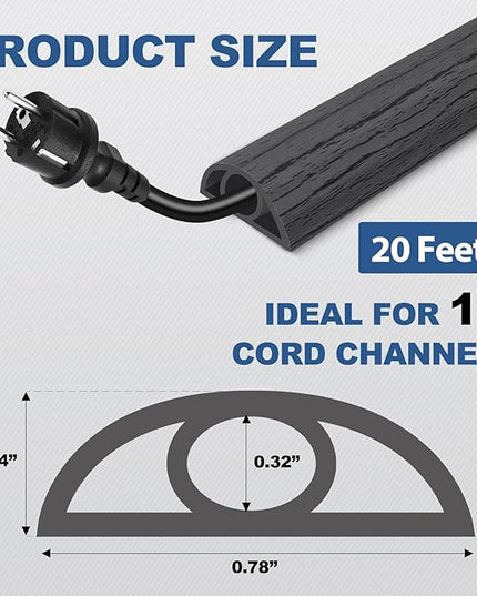 Floor Cord Cover for Wires on Floor Self Adhesive Cord Hider Floor Cable Management Wire Covers for Cords Protector Prevent Cable Trips Cord Cavity W 0.32" x H 0.32", Deep Gray Wood, 20Ft