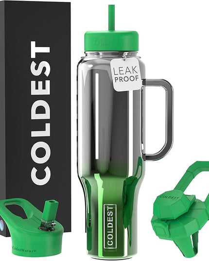 Coldest Tumbler with Handle and Straw - 100% Spill Proof Tumbler with Straw (3 Lids) - Stainless Steel Insulated Leakproof Tumblers for Women & Men - Cup Holder Friendly - 46 oz (Earth Nova)