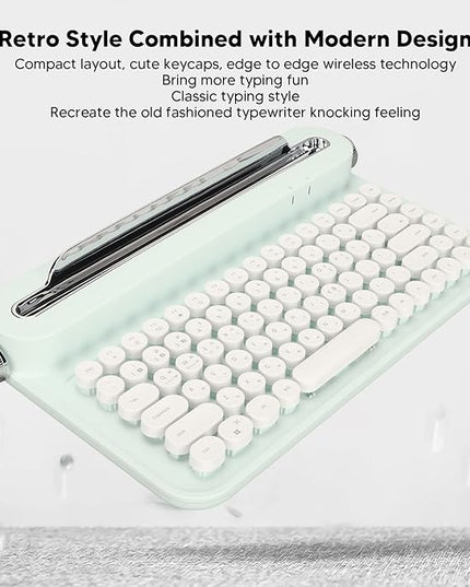 OPPWONG Vintage Bluetooth Keyboard 86 Keys Portable Wireless Keyboard with Red Esc Replacement Keycap Integrated Stand Recess Design for Smartphones, Tablets, Laptops (Green)