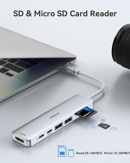 MOKiN 7 in 1 USB C Dongle with HDMI, SD/TF Card Reader, Data Port, 100W PD, 2 USB 3.0 for MacBook Pro/Air, Dell XPS, Lenovo Thinkpad