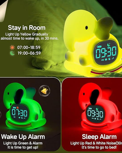 Alarm Clock for Kids with Night Light, Sleep Training Clock Time to Wake Clock, Rechargeable Silicone Light for Bedroom, Perfect Sleep Companion for Boys Girls, Green Elephant