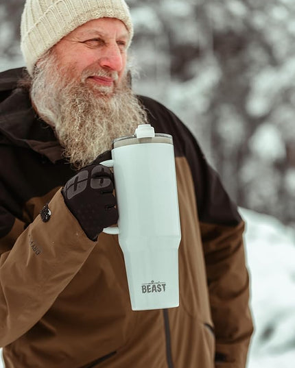 Beast 50 oz Tumbler with Handle Stainless Steel Vacuum Insulated Coffee Ice Cup Double Wall Travel Flask (Arctic White)
