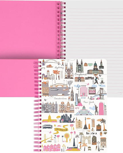 Steel Mill & Co Cute Mini Spiral Notebook, 8.25" x 6.25" Journal with Durable Hardcover and 160 Lined Pages, Travel Icons
