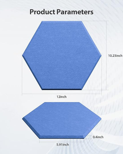 12 Pack Acoustic Panels Self Adhesive Sound Proof Foam, High Density Sound Acoustic Foam Panel, 12X10.23X0.4 Inch Hexagon Wall Panels in Home,Office,Reccording Room,Studio(Sky Blue)