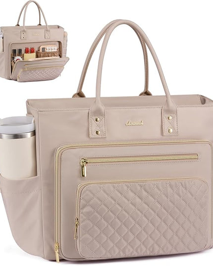 LOVEVOOK Teacher Tote Bag for Women Work, Laptop Bag With Large Cup Holder, Nurse Bags Professional Briefcase Business Computer Purses Handbag,Light Pink,15.6 Inch