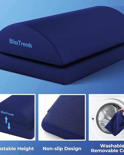 BlissTrends Foot Rest for Under Desk at Work - Versatile Foot Stool with Washable Cover - Comfortable Footrest with 2 Adjustable Heights for Car, Home and Office to Relieve Back,Lumbar,Knee Pain-Blue