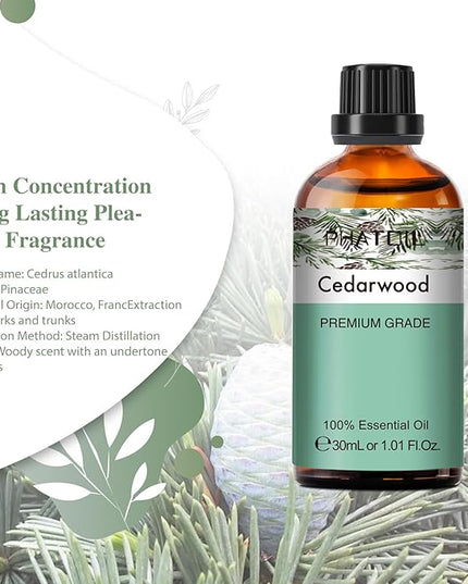 Cedarwood Essential Oil, 1.01Fl.Oz (30ML) PHATOIL Pure Essential Oil Singles for Aromatherapy Diffusers, Humidifiers, Great for DIY Candle and Soap Making, Gift for Friend