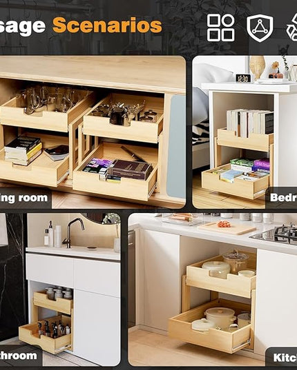 Gsskny Pull Out Cabinet Organizer, 20''W×21''D Sliding Drawers for Cabinets, 2 Tier Soft Close Slide Out Wooden Pull out Drawers, Base Cabinet Organization for Kitchen, Pantry