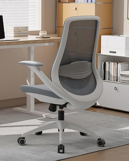 Ergonomic Office Chair, High Back Mesh Desk Chair with Lumbar Support, 360° Swivel & Slide-Adjustable Arms, Tilt Lock and Recline, Breathable Task Chair for Home Office & Gaming (Grey)